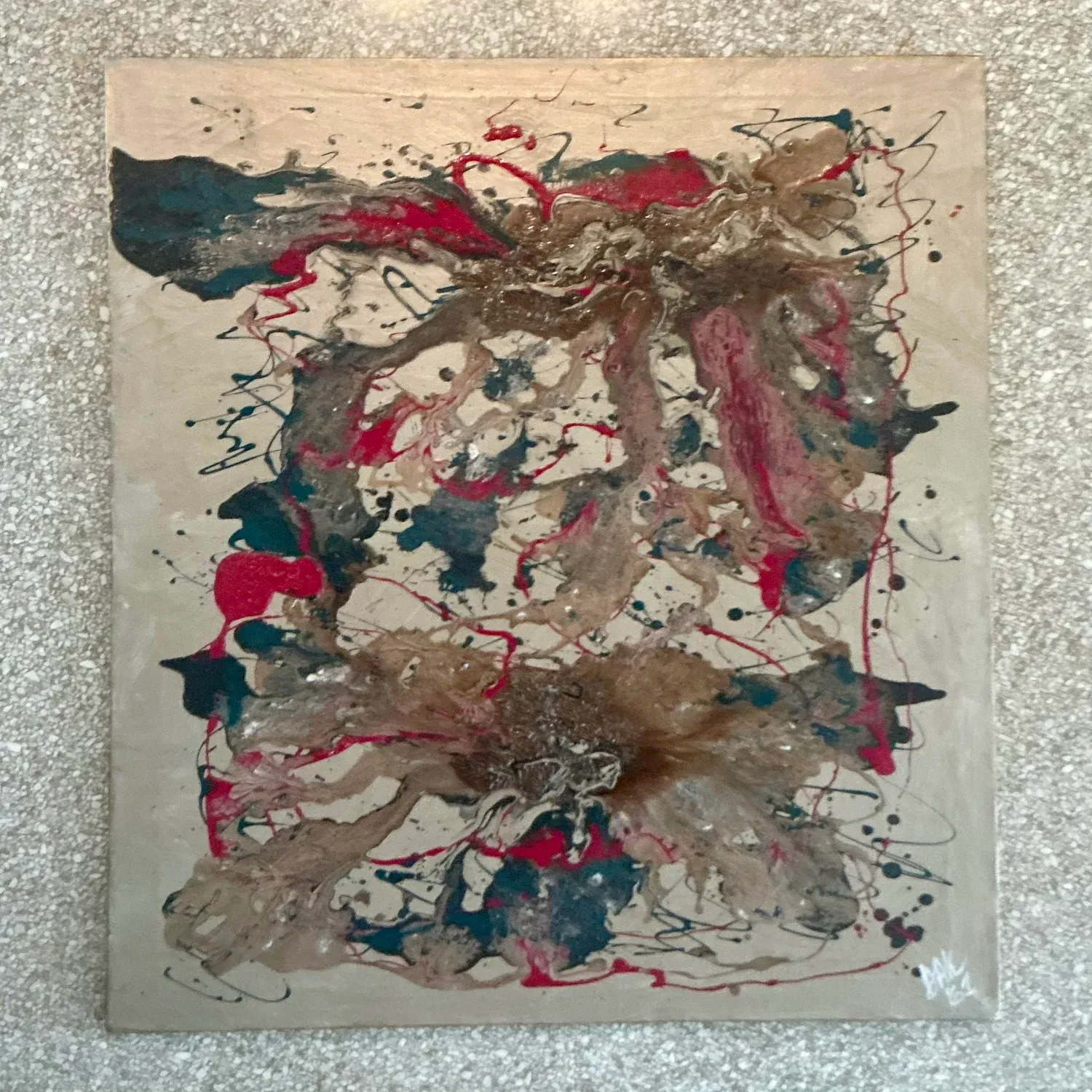Vintage Boho Original 1961 Abstract Oil Painting on Canvas — additional photo 6