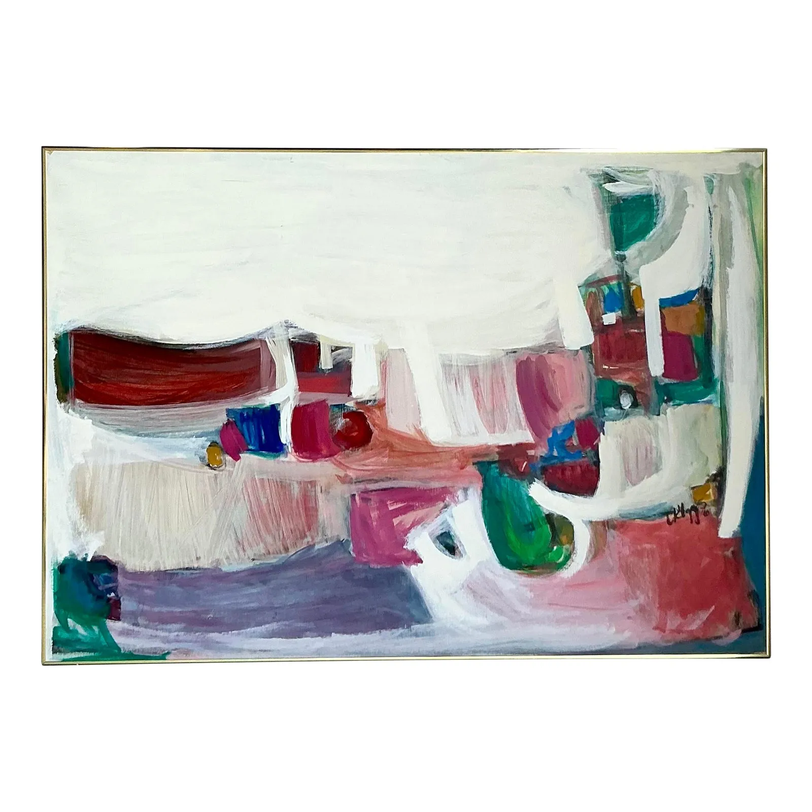 Vintage Boho Original 1966 Abstract Oil on Canvas — additional photo 1