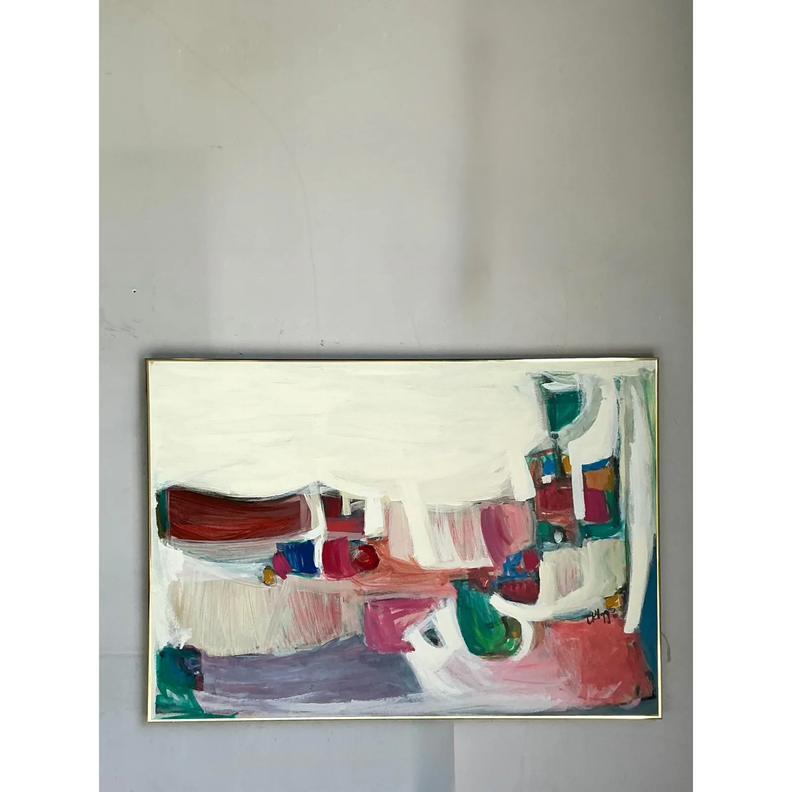 Vintage Boho Original 1966 Abstract Oil on Canvas — additional photo 2