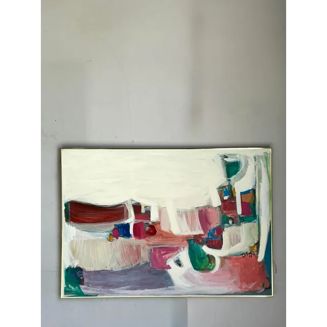 Vintage Boho Original 1966 Abstract Oil on Canvas — additional photo 2