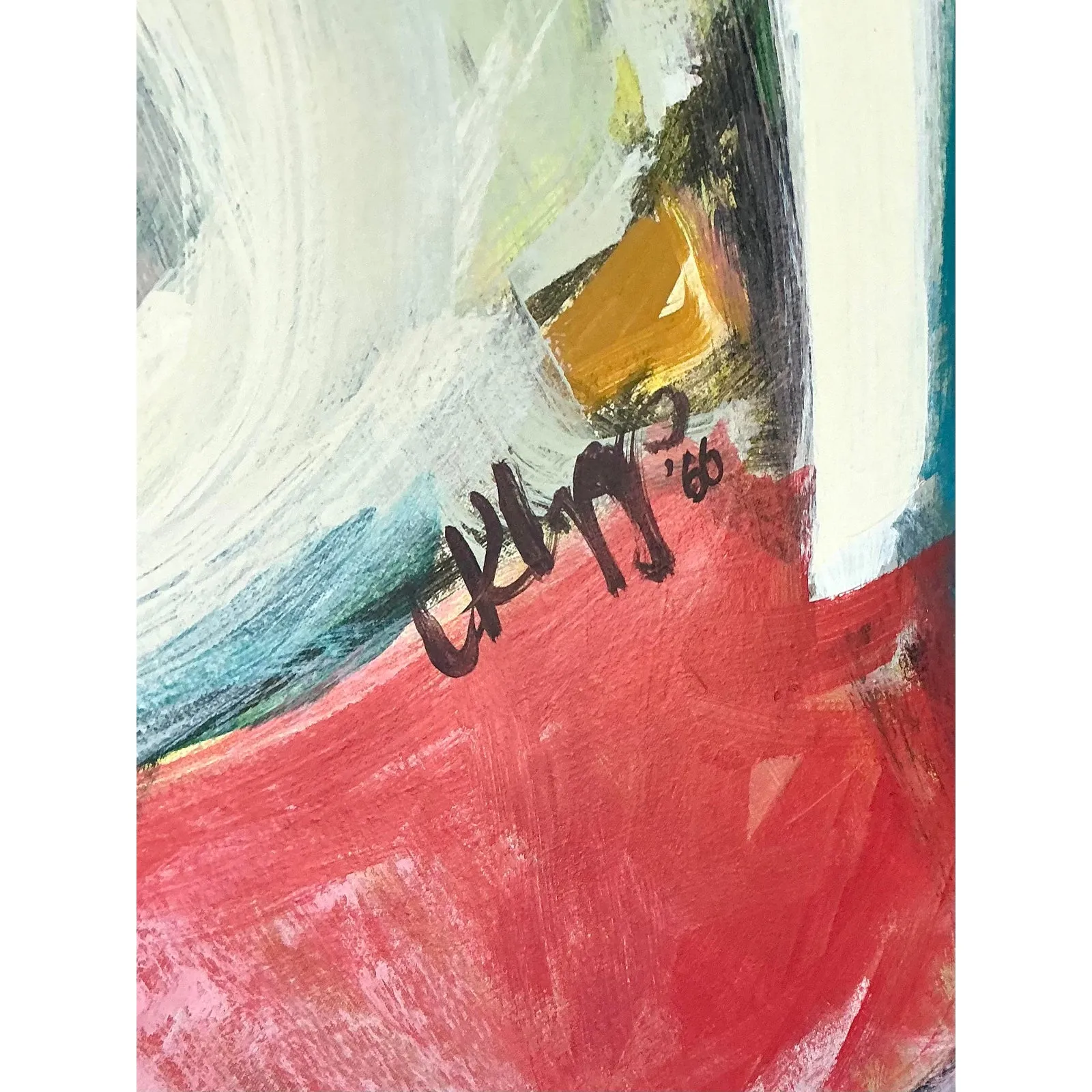 Vintage Boho Original 1966 Abstract Oil on Canvas — additional photo 3