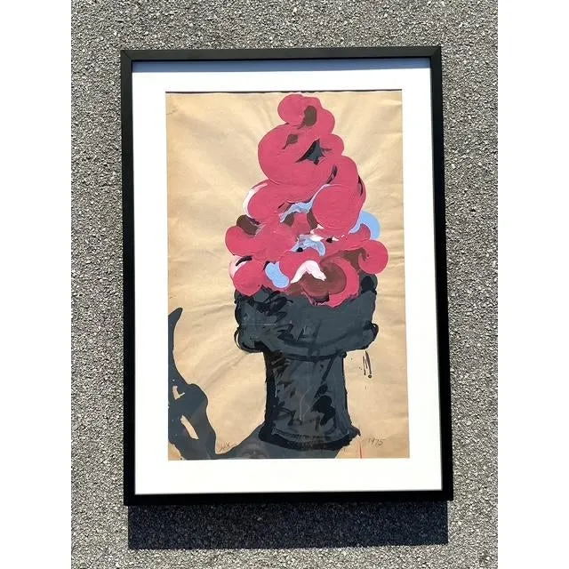 Vintage Boho Original 1975 Ice Cream Cone Painting on Paper — additional photo 1