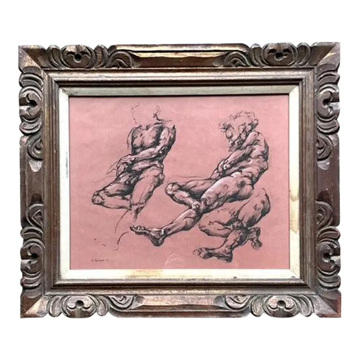 Vintage Boho Original 1977 Paper Anatomy Sketch on Paper — additional photo 1