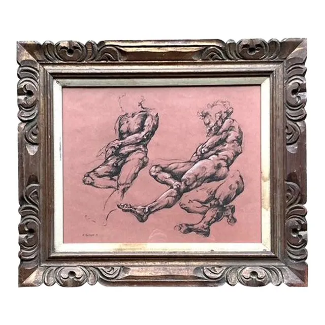 Vintage Boho Original 1977 Paper Anatomy Sketch on Paper — additional photo 1