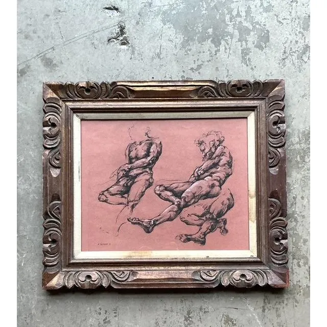 Vintage Boho Original 1977 Paper Anatomy Sketch on Paper — additional photo 2