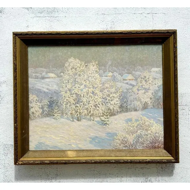 Vintage Boho Original 1983 Winter Landscape Oil on Canvas — additional photo 2