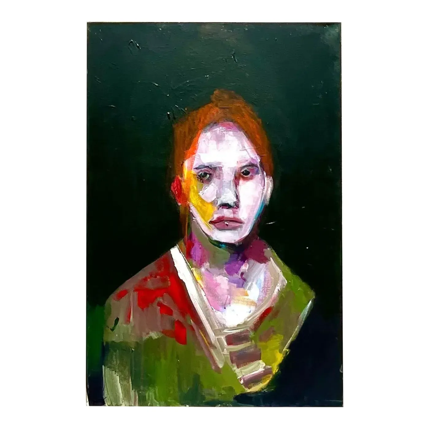 Vintage Boho Original Abstract Expressionist Oil Portrait on Canvas Painting — additional photo 1