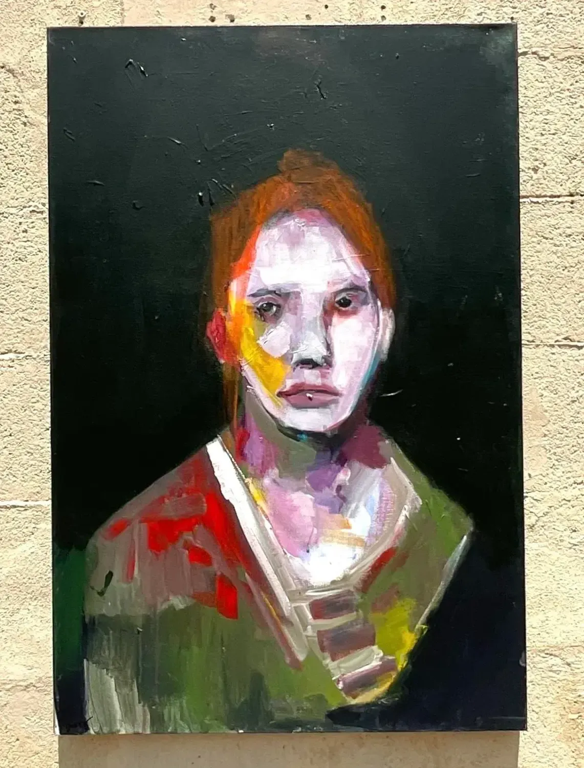 Vintage Boho Original Abstract Expressionist Oil Portrait on Canvas Painting — additional photo 3