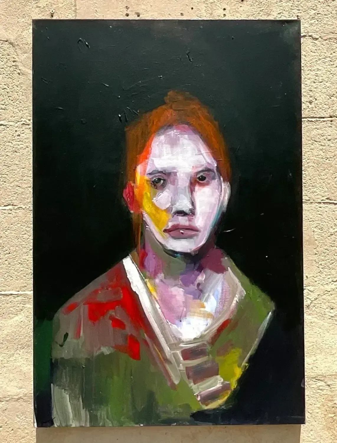 Vintage Boho Original Abstract Expressionist Oil Portrait on Canvas Painting — additional photo 4