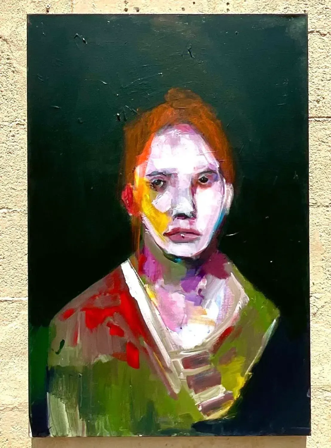 Vintage Boho Original Abstract Expressionist Oil Portrait on Canvas Painting — additional photo 5
