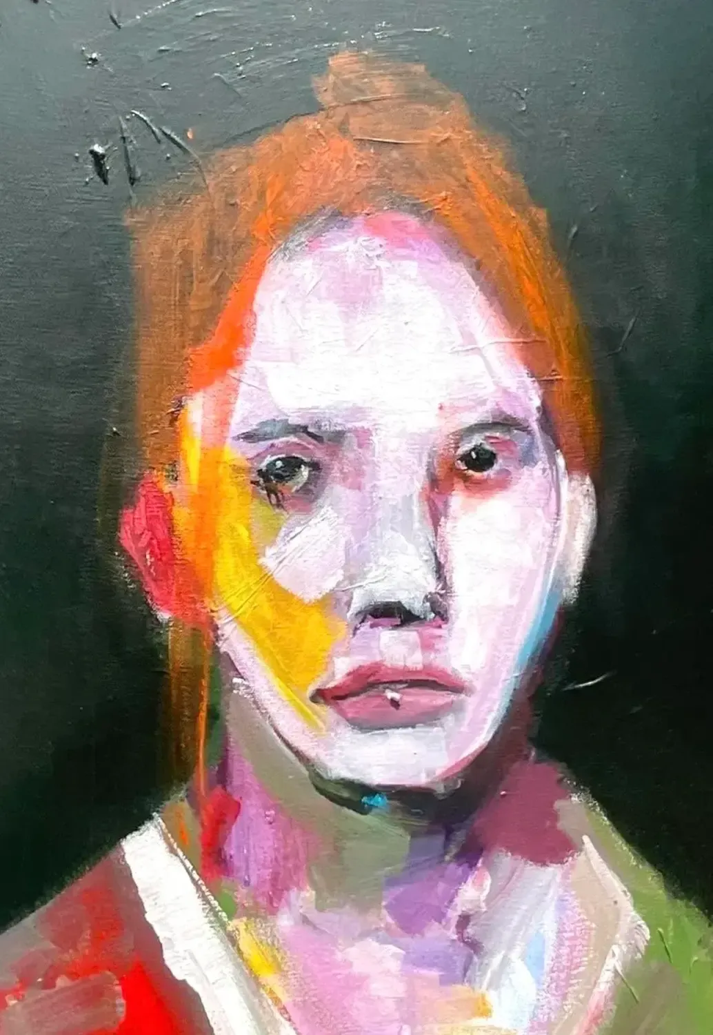 Vintage Boho Original Abstract Expressionist Oil Portrait on Canvas Painting — additional photo 6