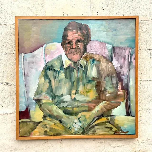 Vintage Boho Original Abstract Figural Oil on Canvas Painting — additional photo 1