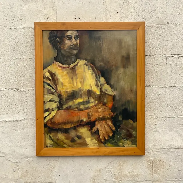 Vintage Boho Original Abstract Figural Oil on Canvas Painting — additional photo 3