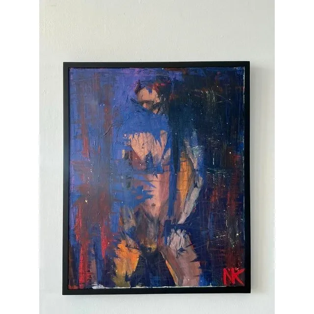 Vintage Boho Original Abstract Figurative Oil on Canvas Painting — additional photo 1