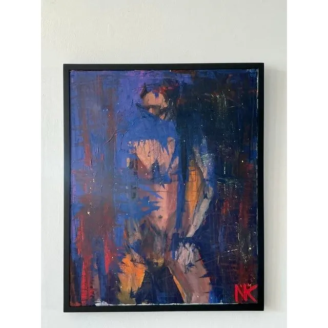 Vintage Boho Original Abstract Figurative Oil on Canvas Painting — additional photo 2