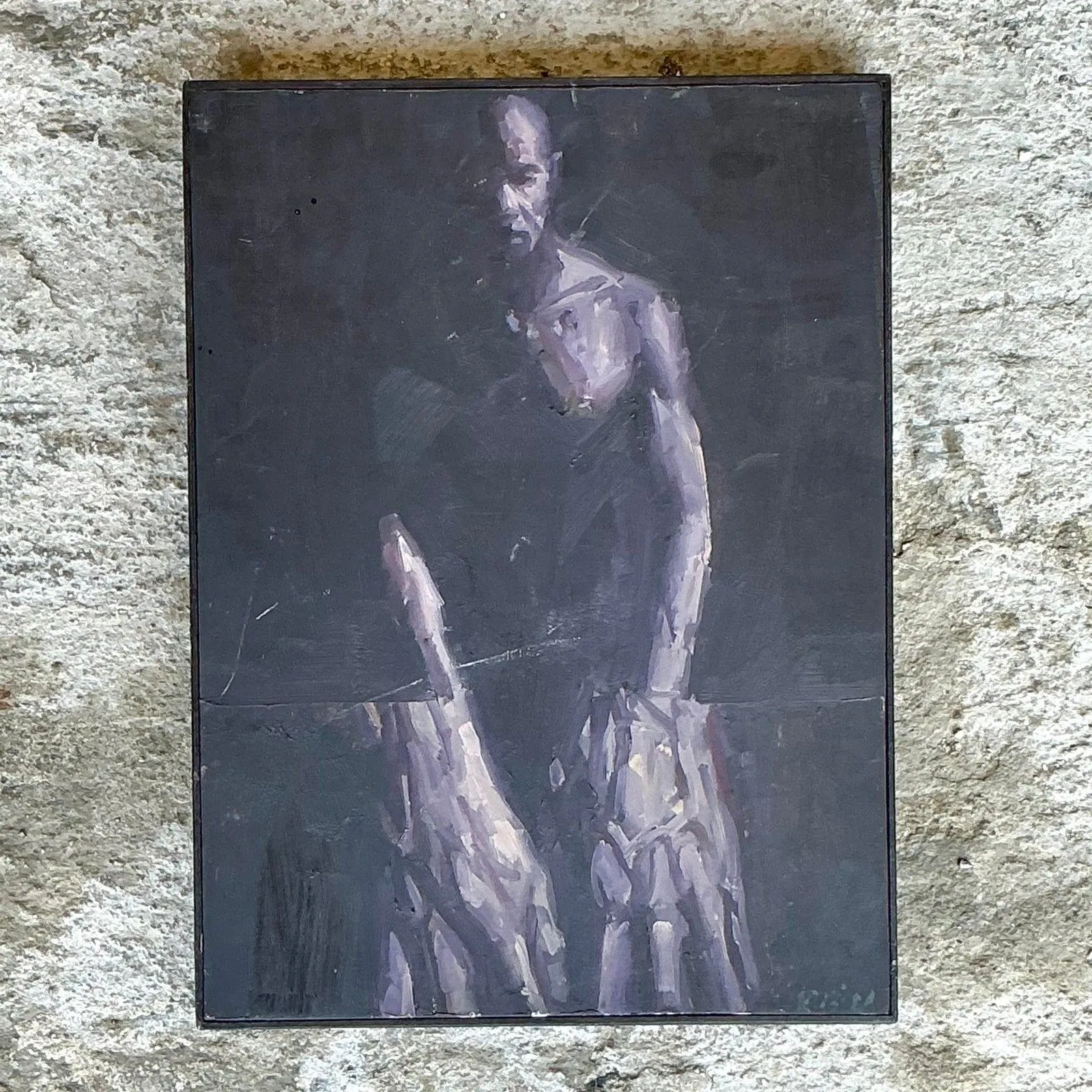 Vintage Boho Original Abstract Figurative Oil Painting on Board — additional photo 1