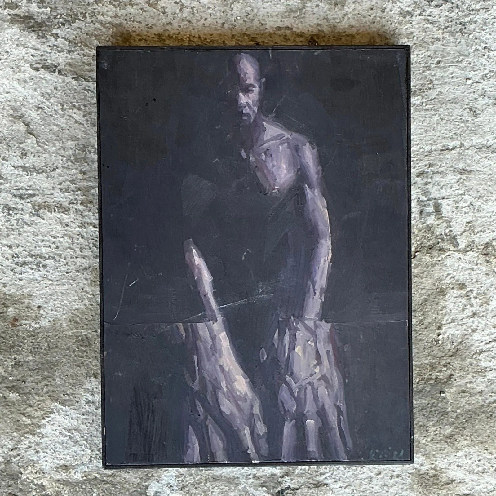 Vintage Boho Original Abstract Figurative Oil Painting on Board — additional photo 2