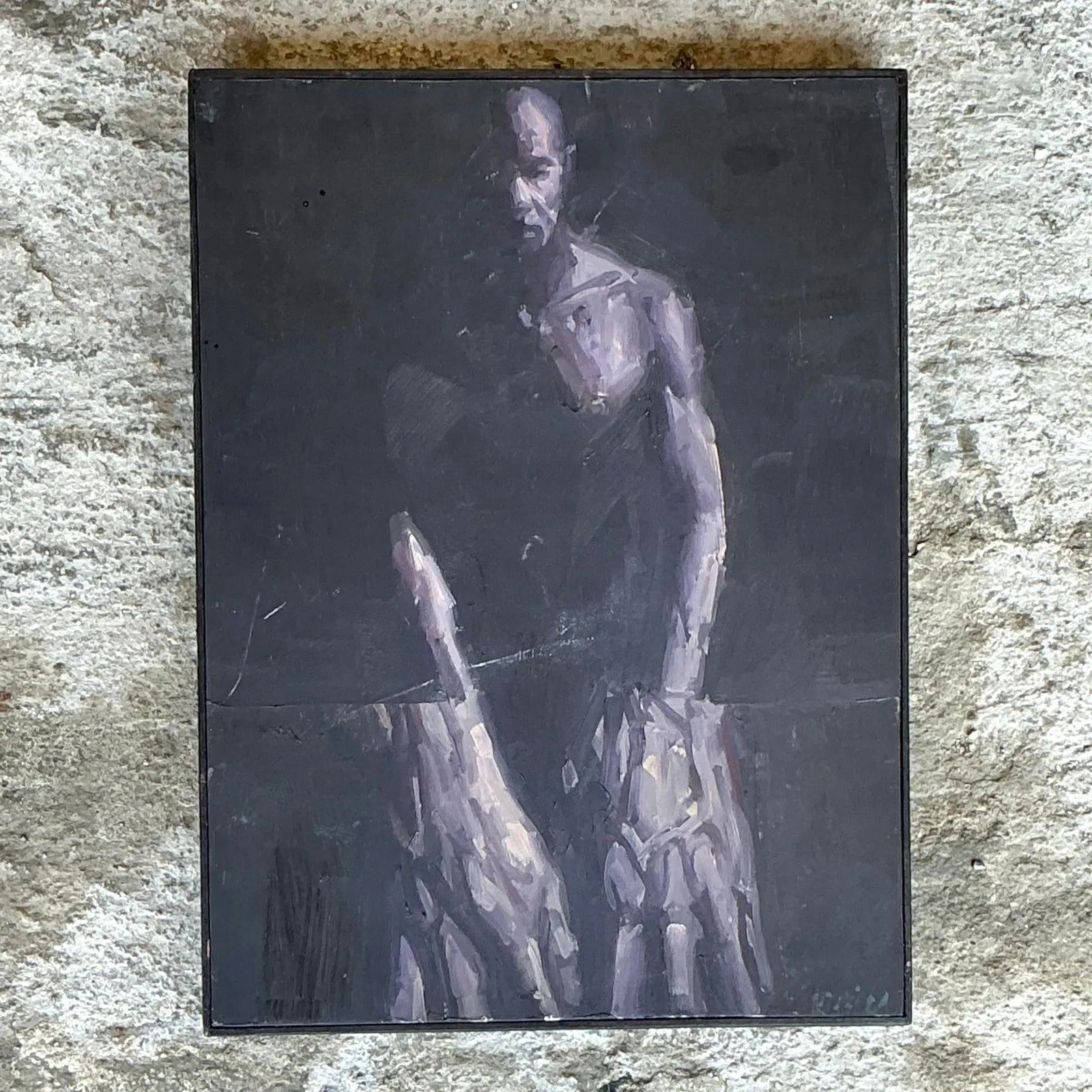 Vintage Boho Original Abstract Figurative Oil Painting on Board — additional photo 3