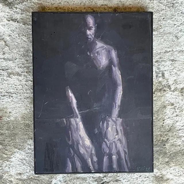 Vintage Boho Original Abstract Figurative Oil Painting on Board — additional photo 3