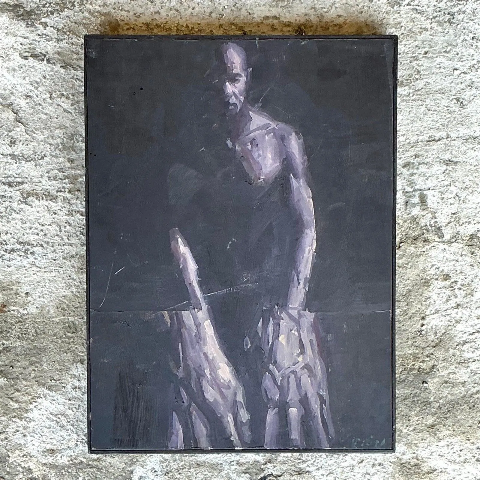 Vintage Boho Original Abstract Figurative Oil Painting on Board — additional photo 4
