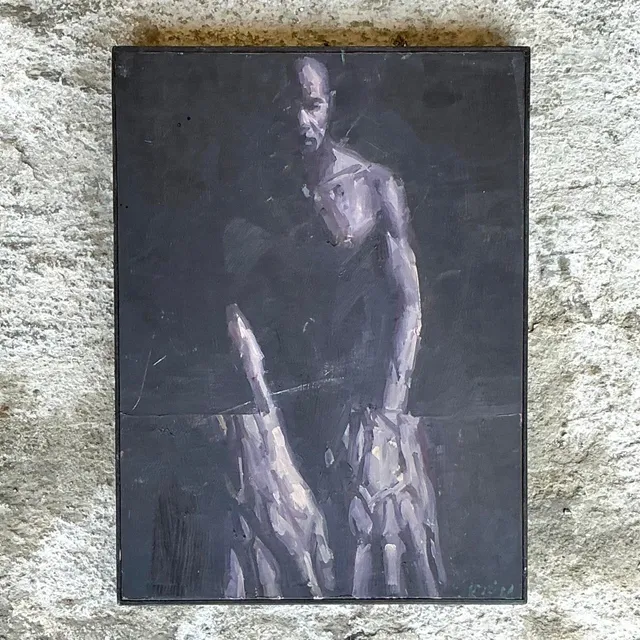 Vintage Boho Original Abstract Figurative Oil Painting on Board — additional photo 4