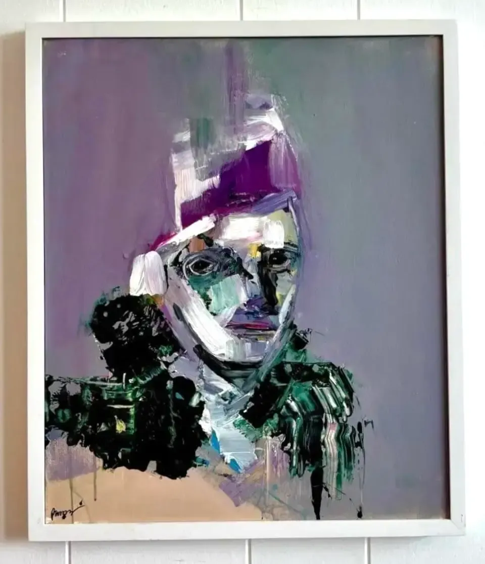 Vintage Boho Original Abstract Figurative Oil Painting on Canvas - Canvas, 20W x 24H — additional photo 3