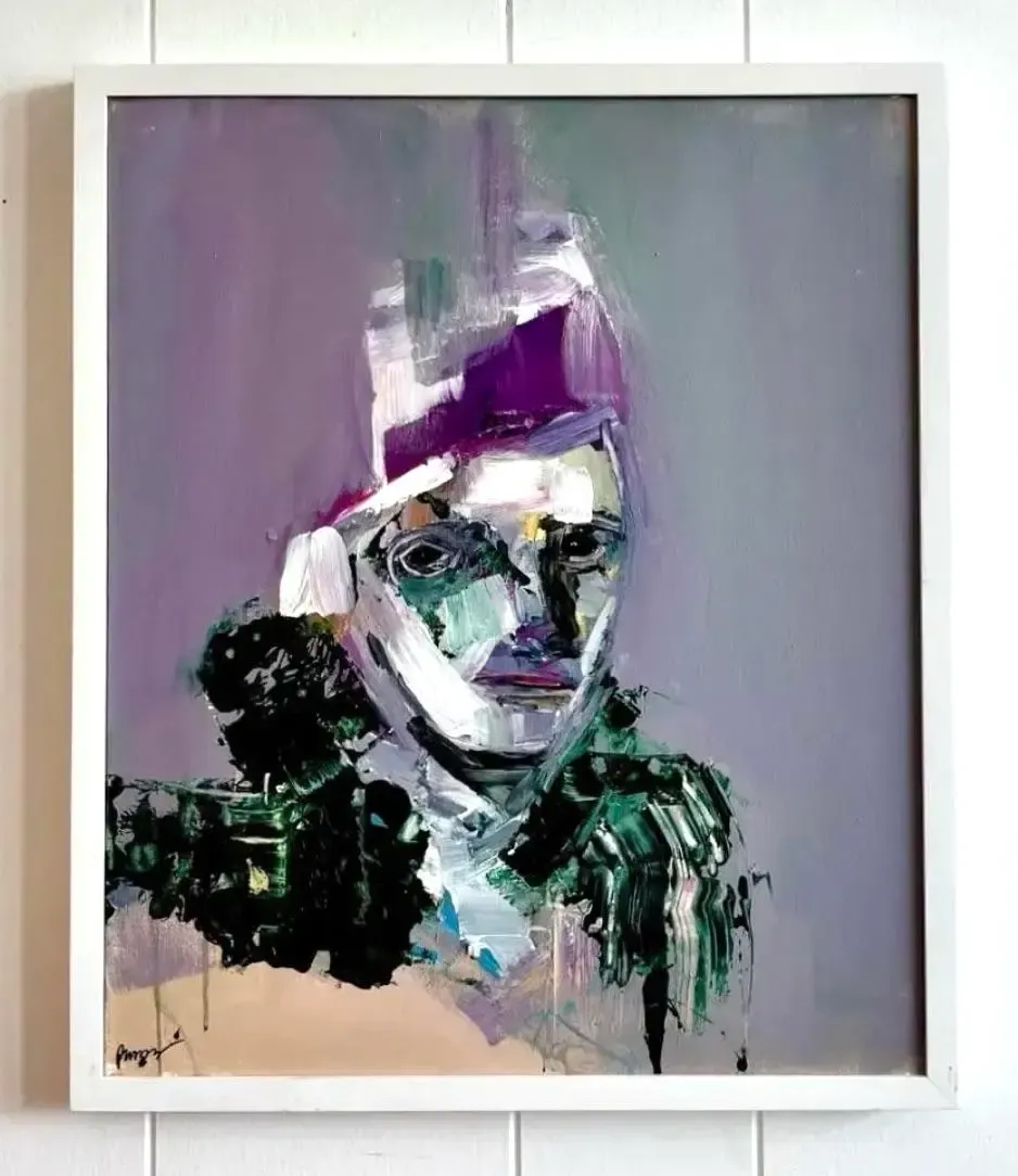 Vintage Boho Original Abstract Figurative Oil Painting on Canvas - Canvas, 20W x 24H — additional photo 4