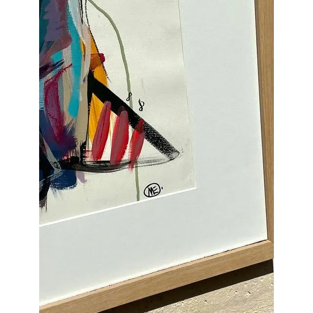 Vintage Boho Original Abstract Figurative Oil Painting on Paper — additional photo 3