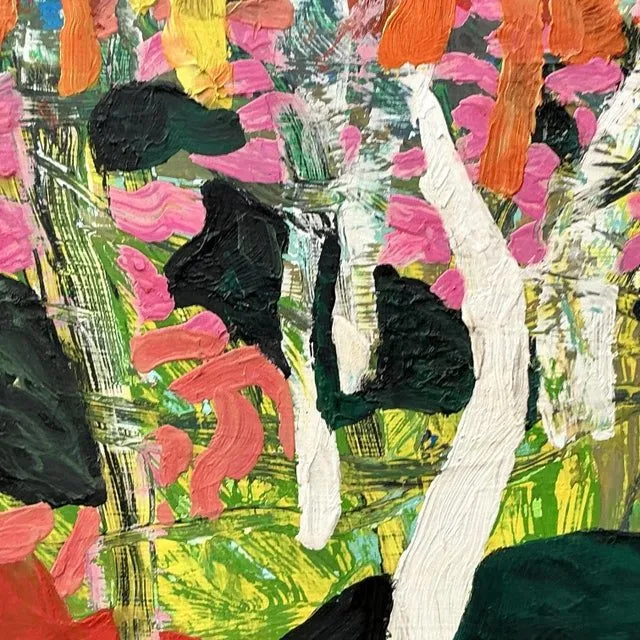 Vintage Boho Original Abstract Forest Oil Painting on Board — additional photo 1