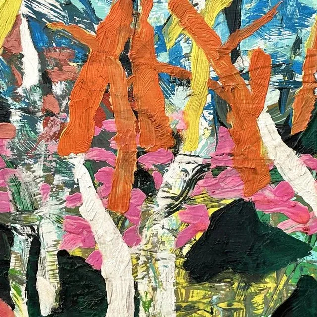 Vintage Boho Original Abstract Forest Oil Painting on Board — additional photo 3