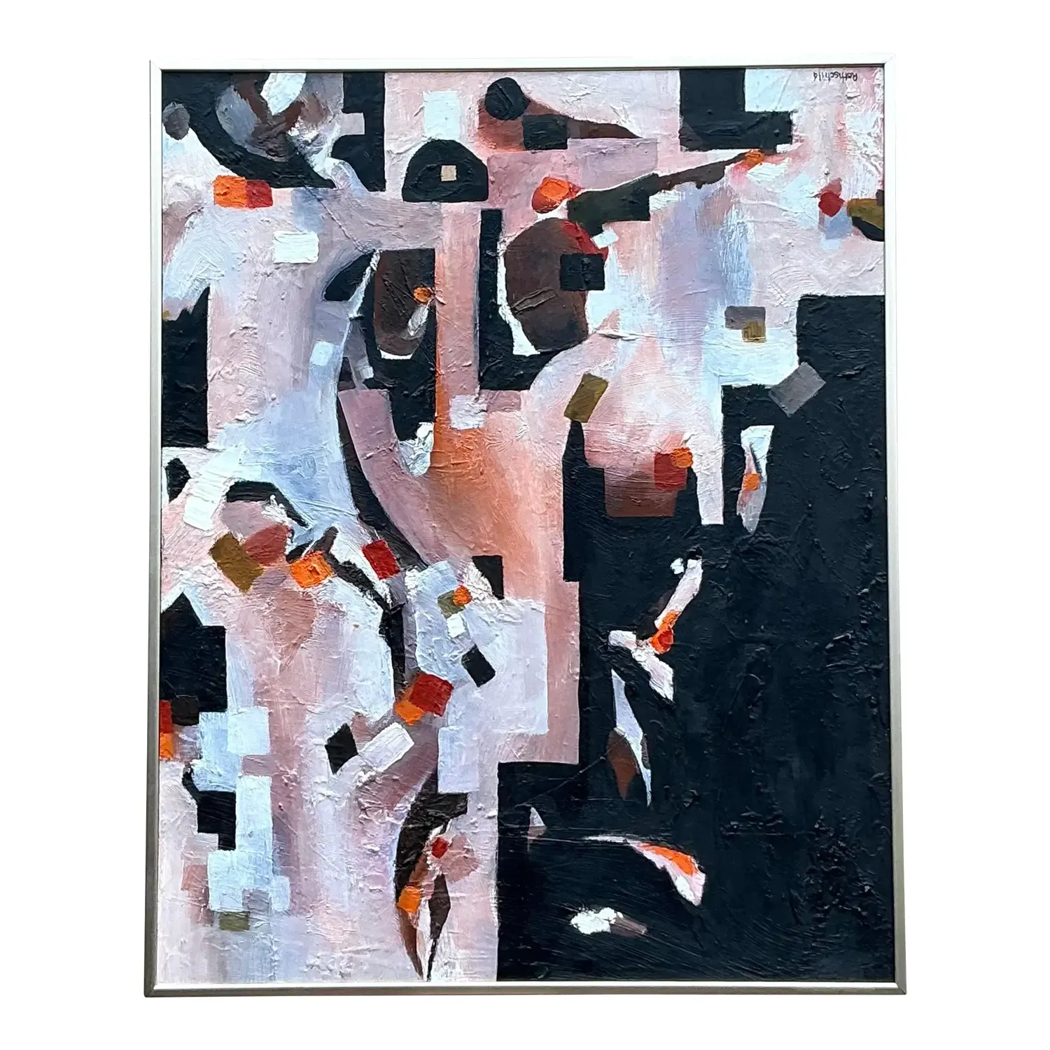 Vintage Boho Original Abstract Geometric Oil Painting on Board — additional photo 1