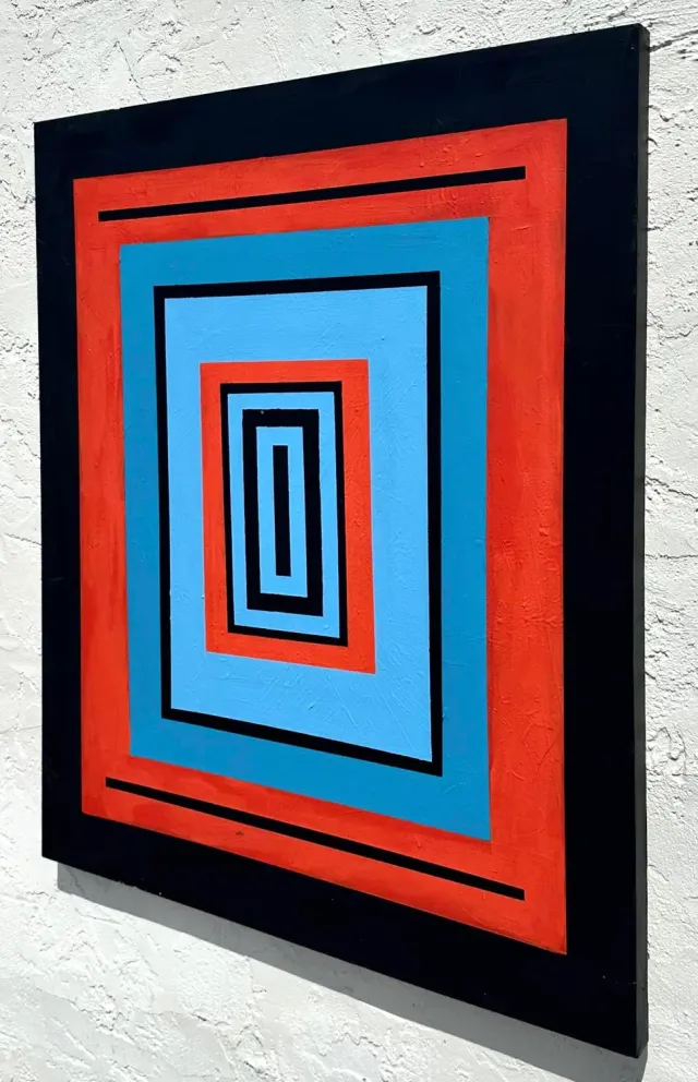 Vintage Boho Original Abstract Geometric Painting on Canvas — additional photo 3