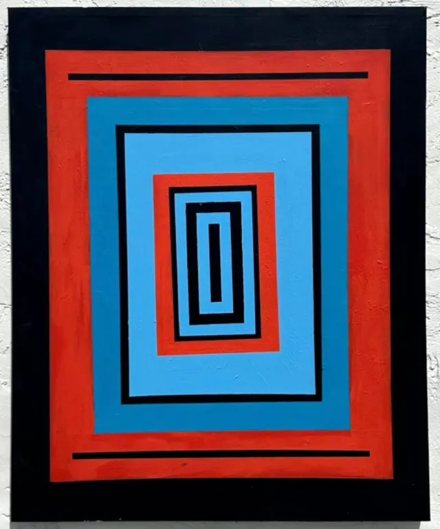 Vintage Boho Original Abstract Geometric Painting on Canvas — additional photo 4