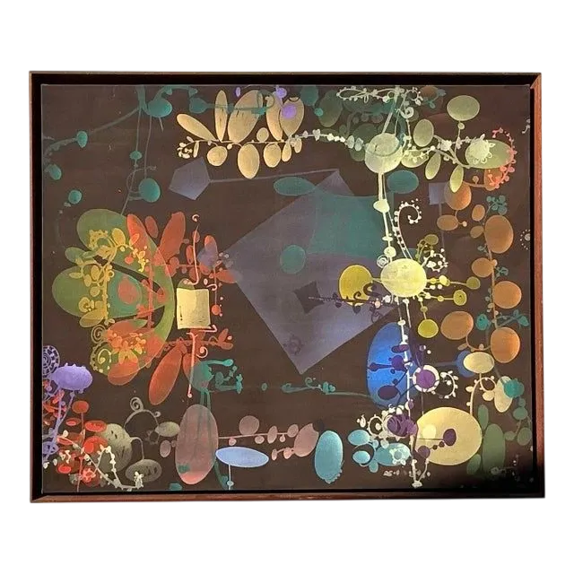 Vintage Boho Original Abstract Geometric Painting on Canvas - Oil Paint, 61W x 51H