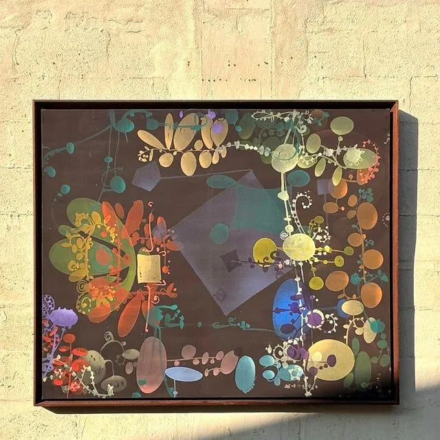 Vintage Boho Original Abstract Geometric Painting on Canvas - Oil Paint, 61W x 51H — additional photo 2