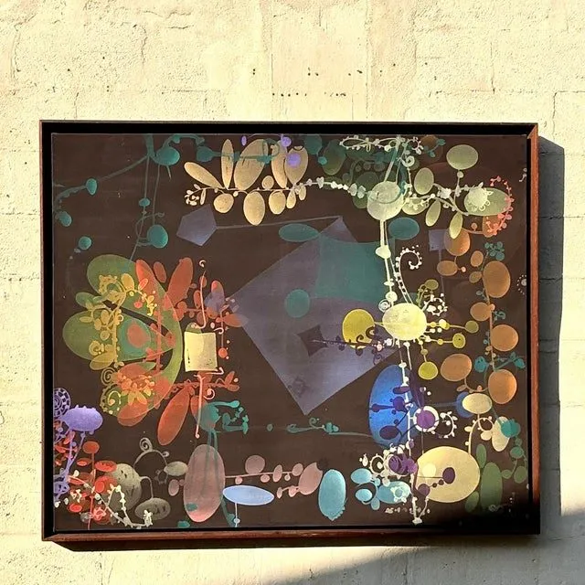 Vintage Boho Original Abstract Geometric Painting on Canvas - Oil Paint, 61W x 51H — additional photo 3