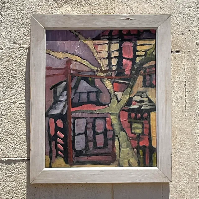 Vintage Boho Original Abstract Landscape Painting on Canvas — additional photo 2