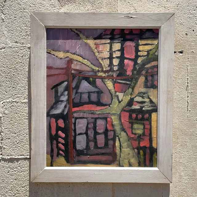Vintage Boho Original Abstract Landscape Painting on Canvas — additional photo 4