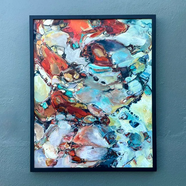 Vintage Boho Original Abstract Oil on Board - Linen, 11W x 13.25H — additional photo 1