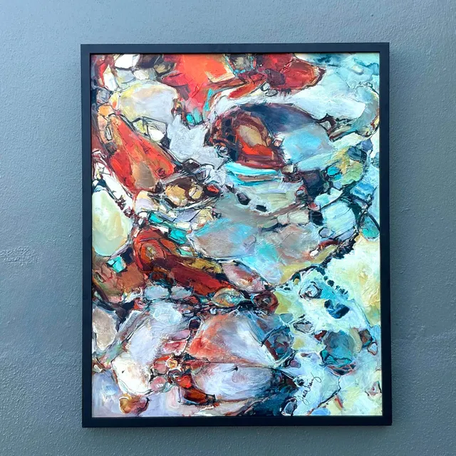 Vintage Boho Original Abstract Oil on Board - Linen, 11W x 13.25H — additional photo 2