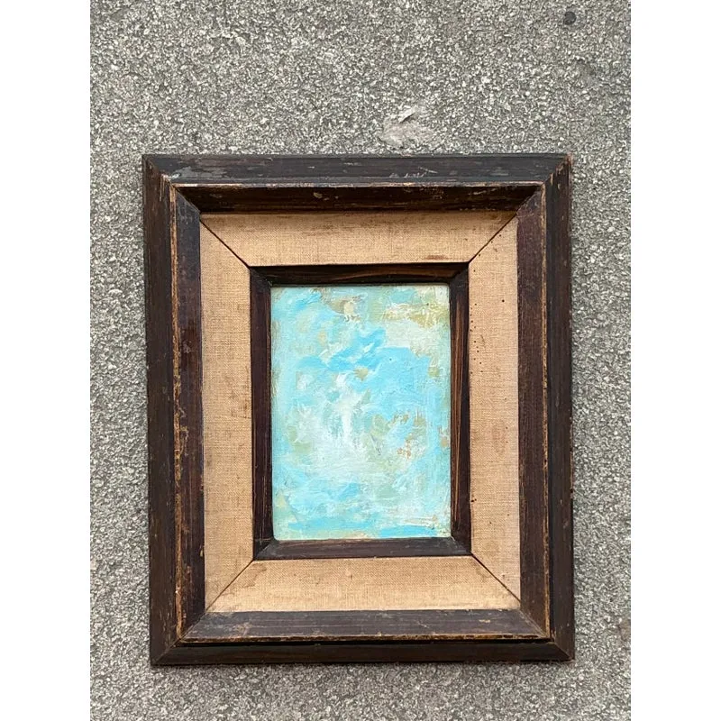 Vintage Boho Original Abstract Oil on Board - Linen, 11W x 13.25H — additional photo 3