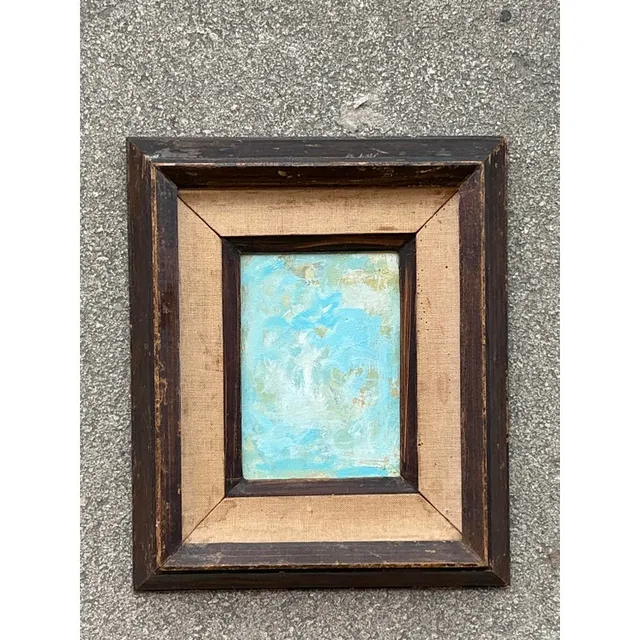 Vintage Boho Original Abstract Oil on Board - Linen, 11W x 13.25H — additional photo 3