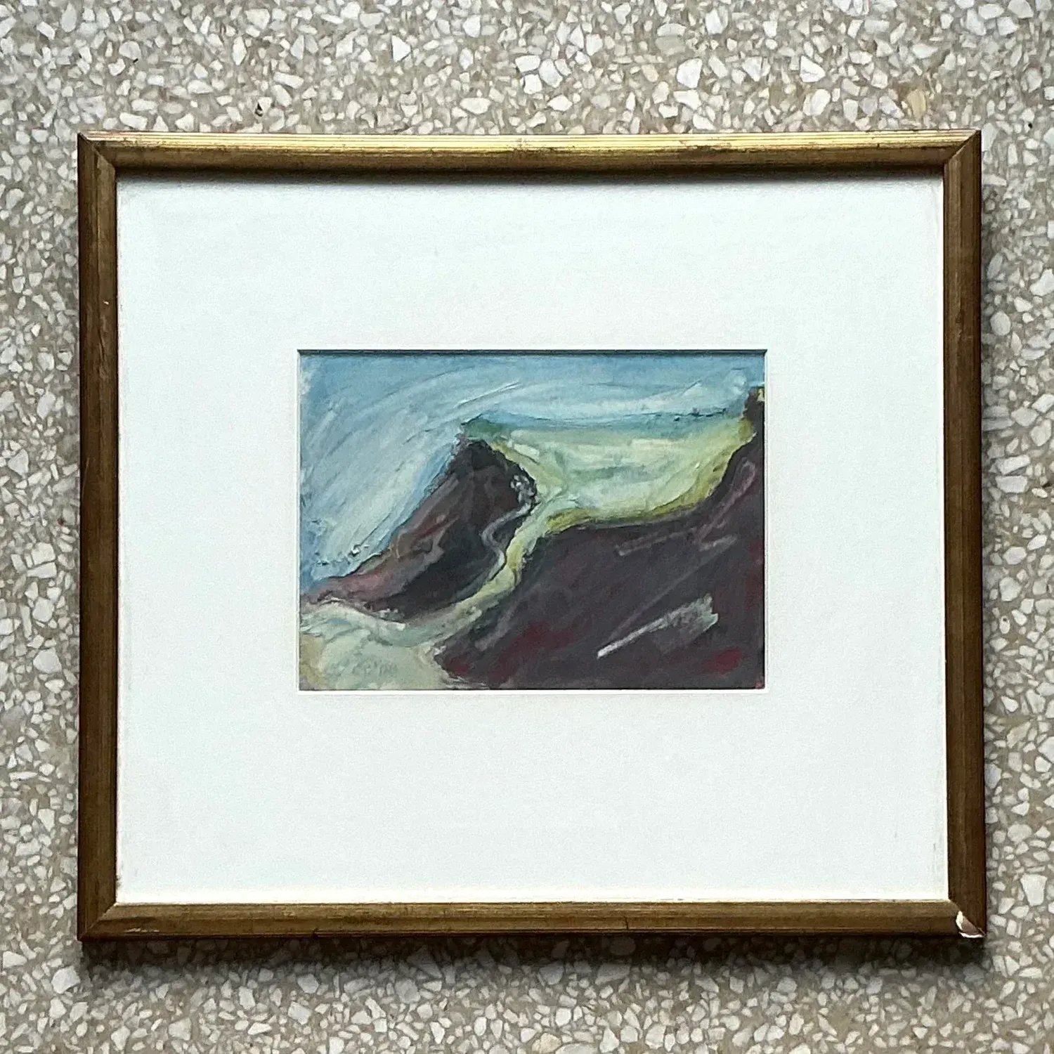Vintage Boho Original Abstract Oil on Board - Glass, 14.25W x 12.75H — additional photo 1