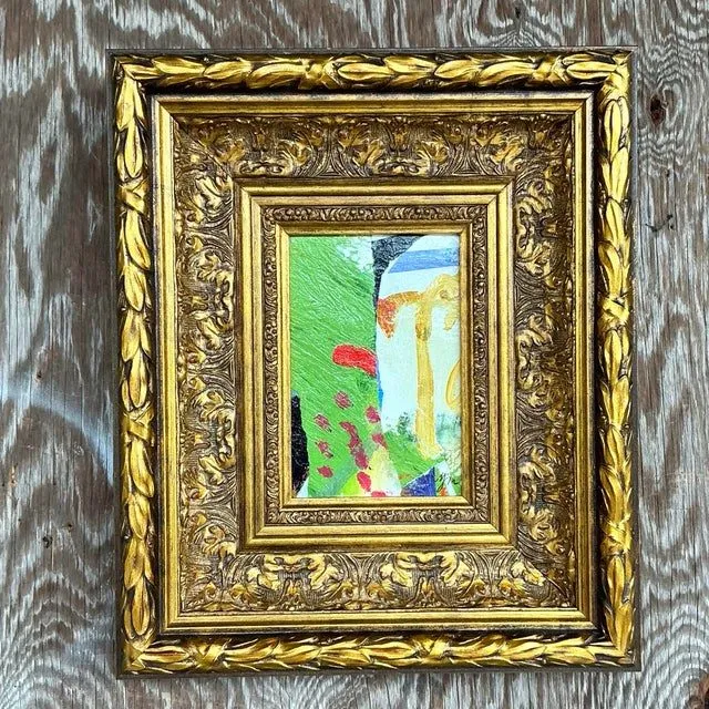 Vintage Boho Original Abstract Oil on Board - Oil Paint, 11.25W x 13.25H — additional photo 1