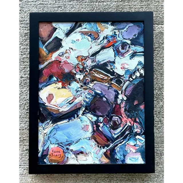 Vintage Boho Original Abstract Oil on Canvas - Canvas, 10.25W x 13.25H — additional photo 3