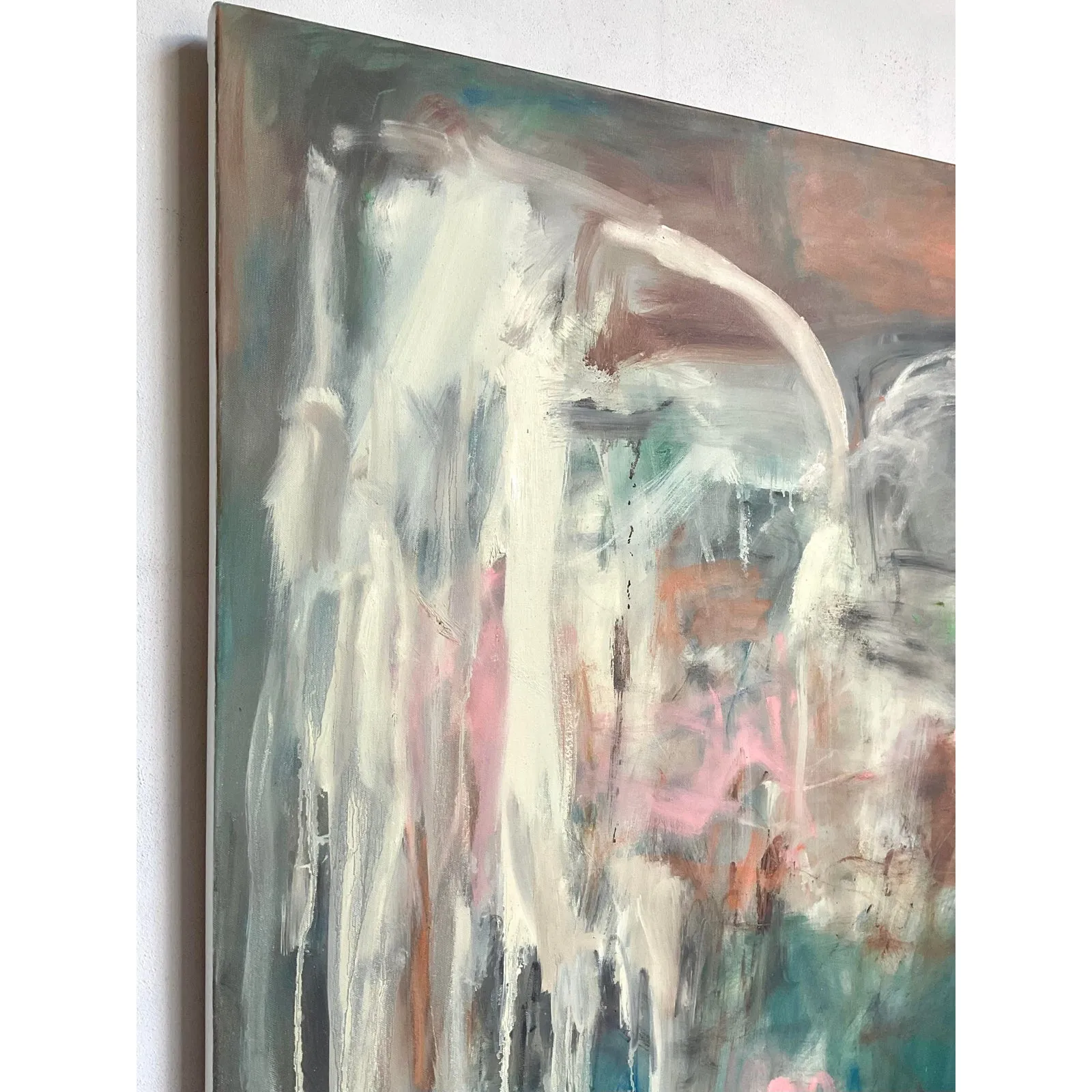 Vintage Boho Original Abstract Oil on Canvas - Wood, 60W x 48H — additional photo 1