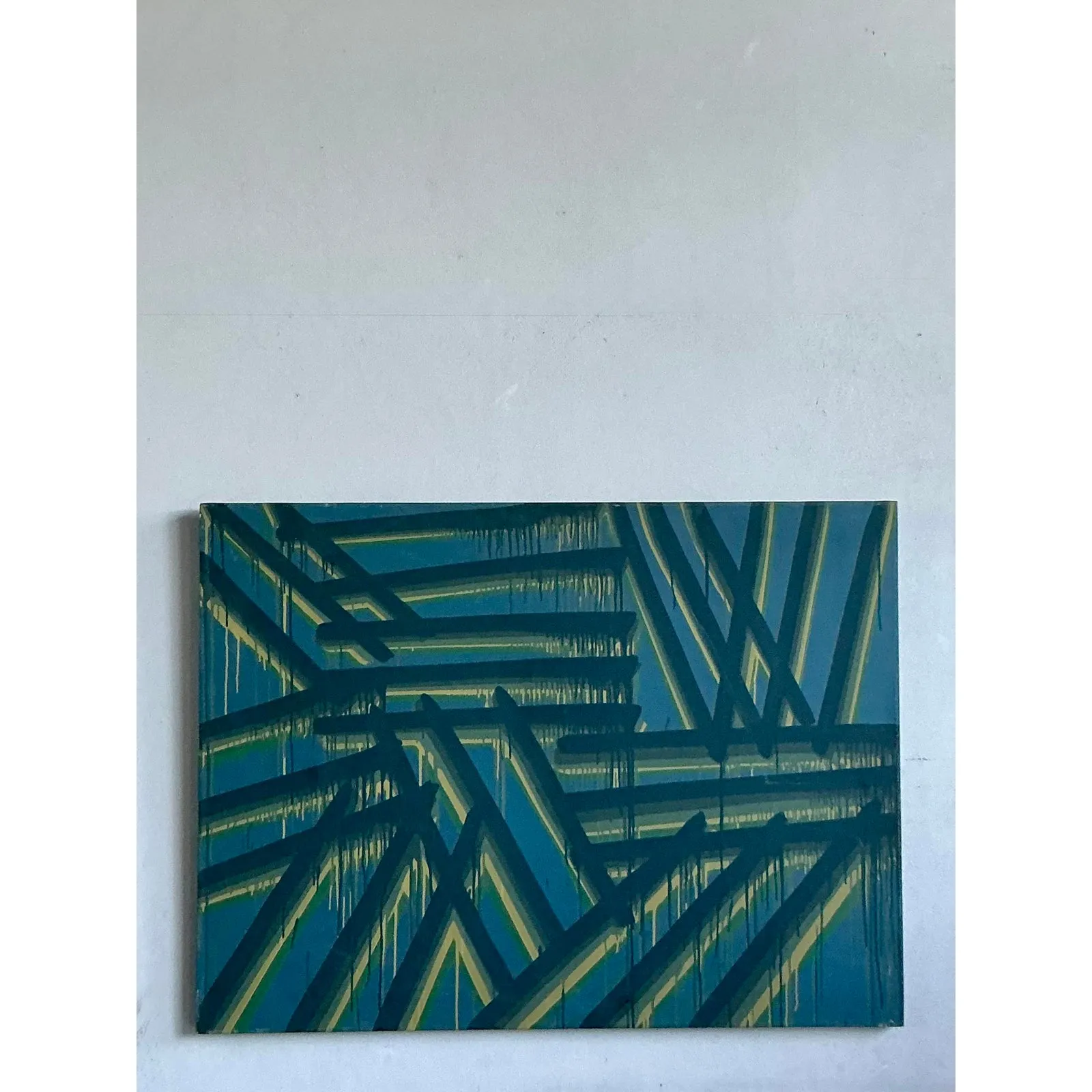 Vintage Boho Original Abstract Oil on Canvas - Wood, 48W x 36H