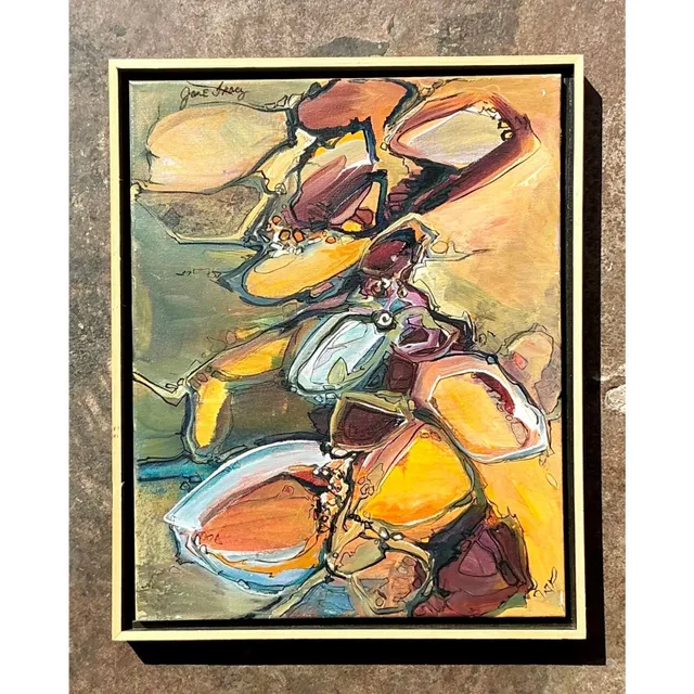 Vintage Boho Original Abstract Oil on Canvas - Canvas, 21W x 17.5H — additional photo 1