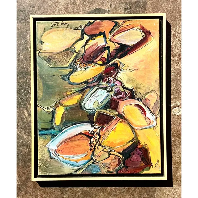 Vintage Boho Original Abstract Oil on Canvas - Canvas, 21W x 17.5H — additional photo 2