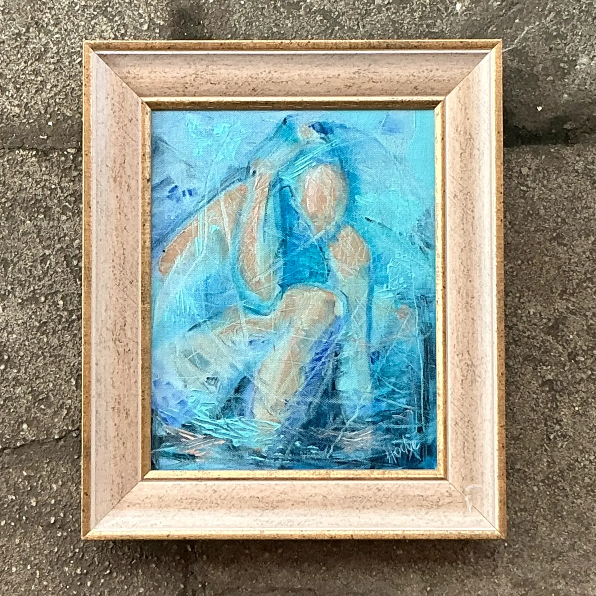 Vintage Boho Original Abstract Oil On Canvas  — additional photo 2